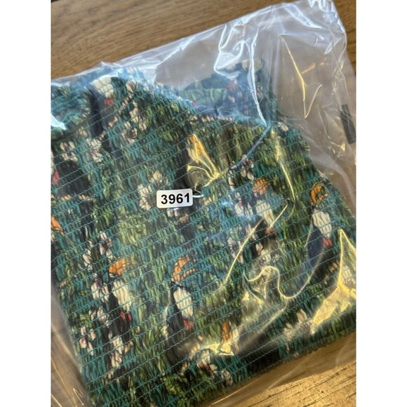 Dolan Anthropologie Left Coast Green Smocked Top Sm‎ Puff Sleeve Tropical Toucan - Picture 11 of 11